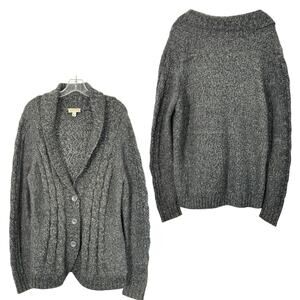 Chunky Cable Knit Fisherman Cardigan Marled Gray Women L Heritage Dark Academia